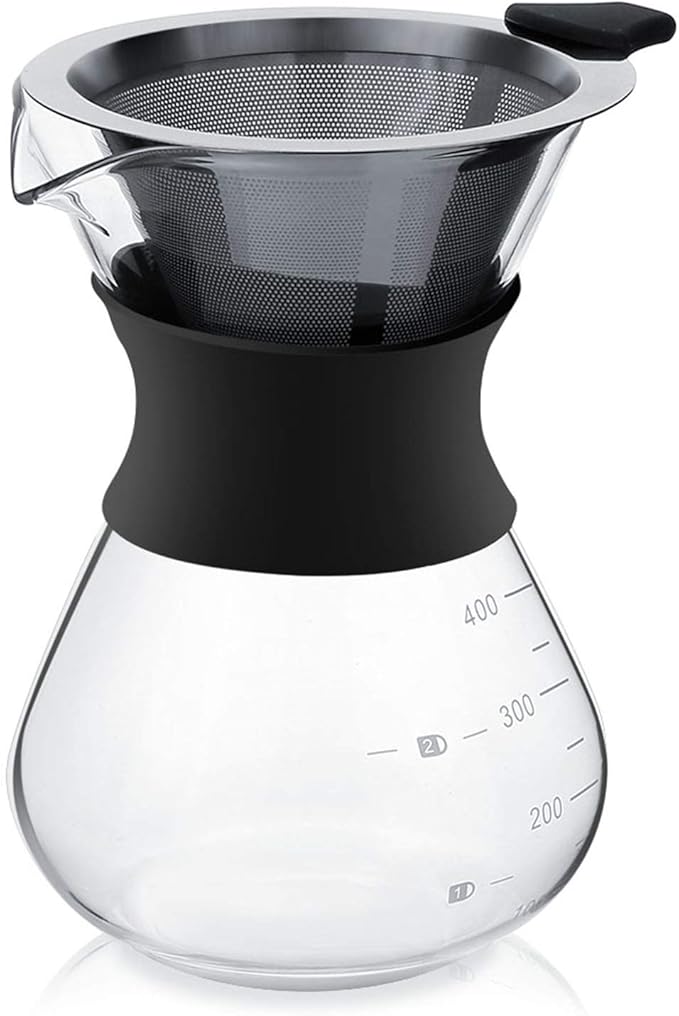Coffee Maker Pot,Replacement Glass Carafe Airtight Cold Brew Iced Coffee Maker and Tea Infuser with Spout Brewing Glass Carafe with Removable Stainless Steel Filter Coffee maker Pot