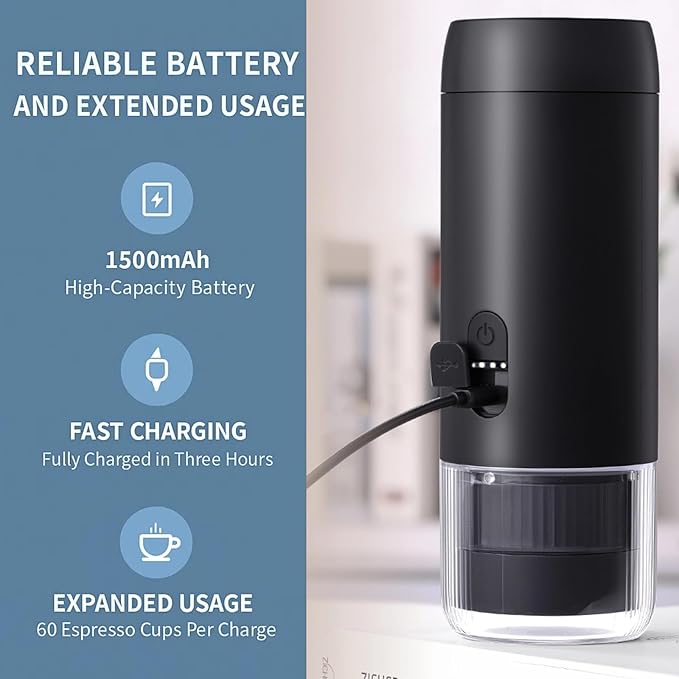 Portable Espresso Maker, 20 Bar, Travel Coffee Maker with USB Charging, Compatible with Ground Coffee & Capsules (NS), Waterproof, for Camping, Hiking, RV, Car, Office