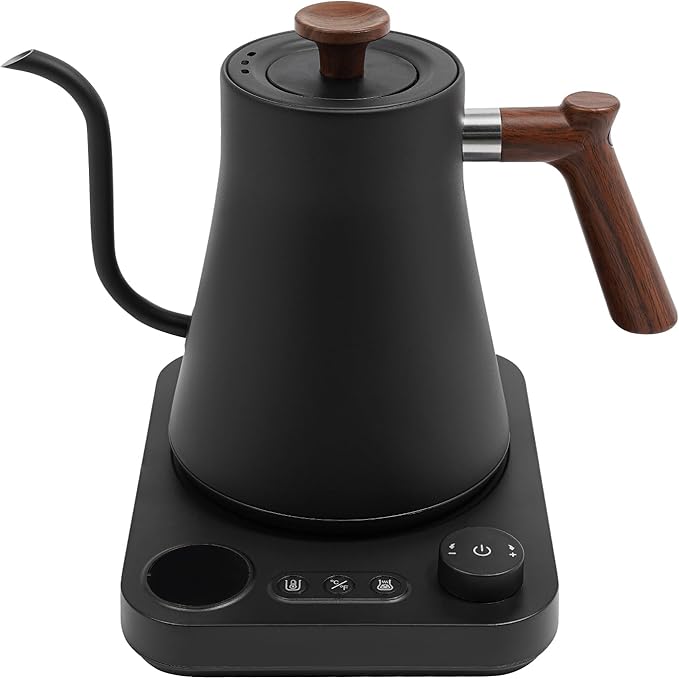 Electric Gooseneck Kettle, 1200W Quick Heating with LED Display, Stainless Steel Inner, Adjustable Temperature, 24H Insulation, Auto Shut Off, for Pour Over Coffee, Tea, French Press (Black)