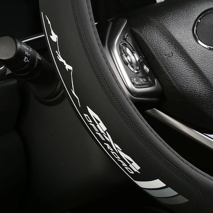 Non-Slip Leather Tri-Color Mountain Steering Wheel Cover Compatible with Toyota Tacoma TRD 4Runner Tundra Highlander Accessories Fit for 14.5-15inch Steering Wheel (Gray 4X4)