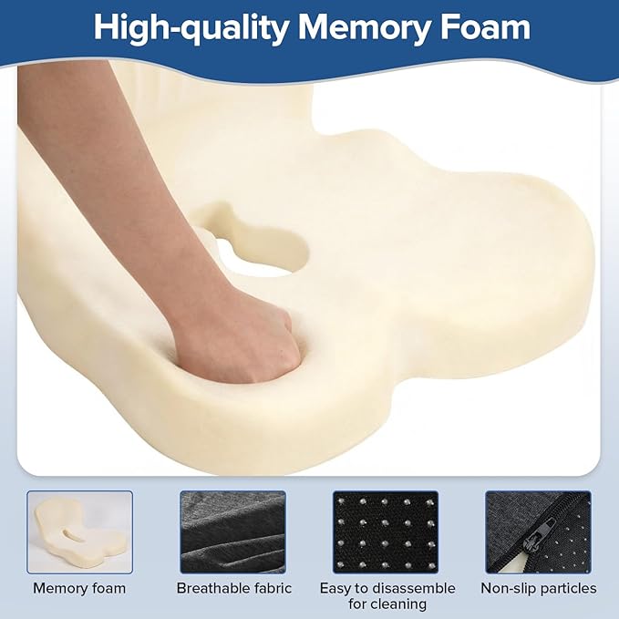 Urban Deco Memory Foam Seat Cushion, Office Chair Seat Cushion with L-Shaped Design, Ergonomic Back and Seat Pad Cushion for Car, Driving, Office, Black