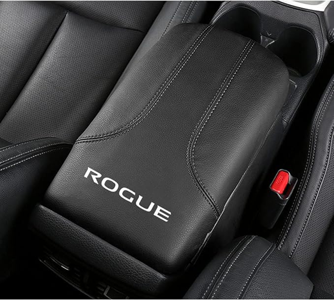 XITER Car Armrest Cover Saver, 1 Pc Center Console Leather Pad Fit for Nissan Rogue 2014-2020, 2017-2022 Rogue Sport Central Console Armrest Box Protector Interior Accessories (Black Stitches)