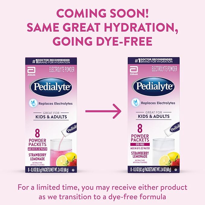 Pedialyte Electrolyte Powder, Hydration Drink for Kids & Adults, Strawberry Lemonade, 100 Powder Packets