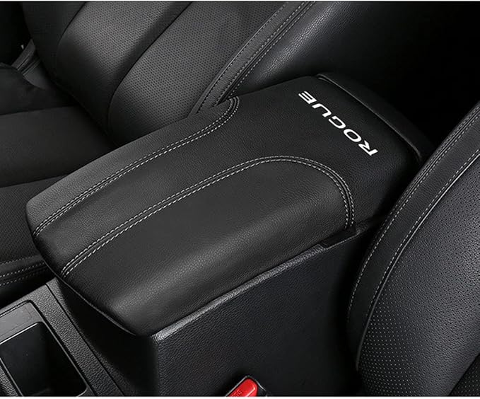 XITER Car Armrest Cover Saver, 1 Pc Center Console Leather Pad Fit for Nissan Rogue 2014-2020, 2017-2022 Rogue Sport Central Console Armrest Box Protector Interior Accessories (Black Stitches)