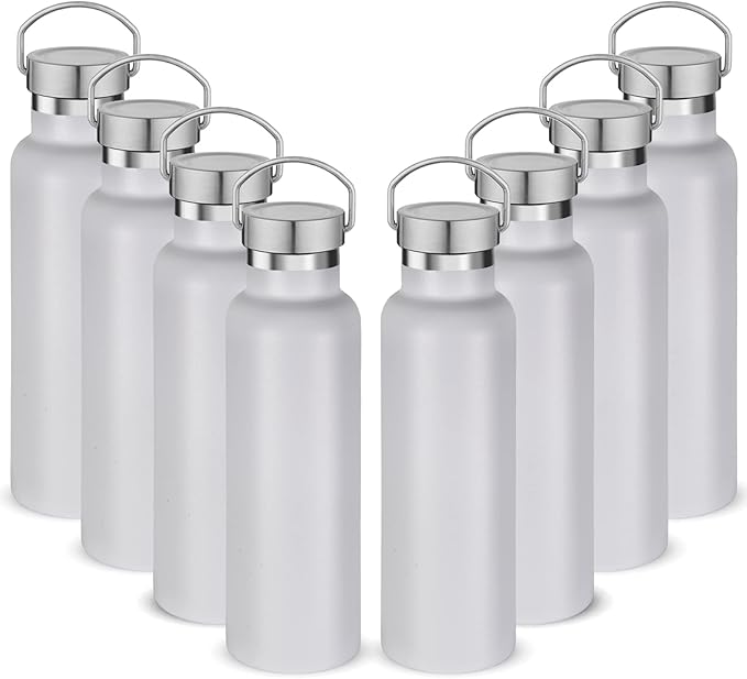 Neihepal 20 oz Insulated Water Bottles,Stainless Steel Double Wall Sport Bottle with Lid of Handle (8, White)