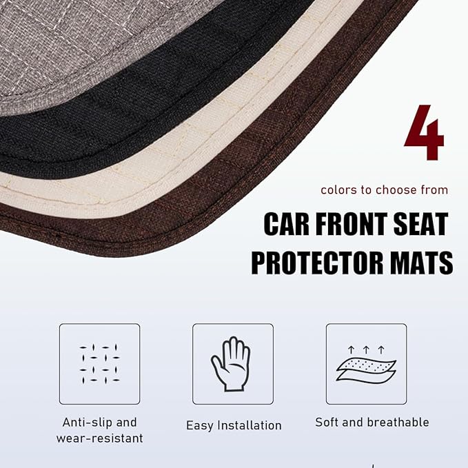 4PCS Car Seat Cover Pad, Breathable Auto Front Seat Bottom Cushion Mat & Seatback Cover, Soft Comfortable Vehicle Full Seat Protector, Universal Truck SUV Car Accessories (Beige)