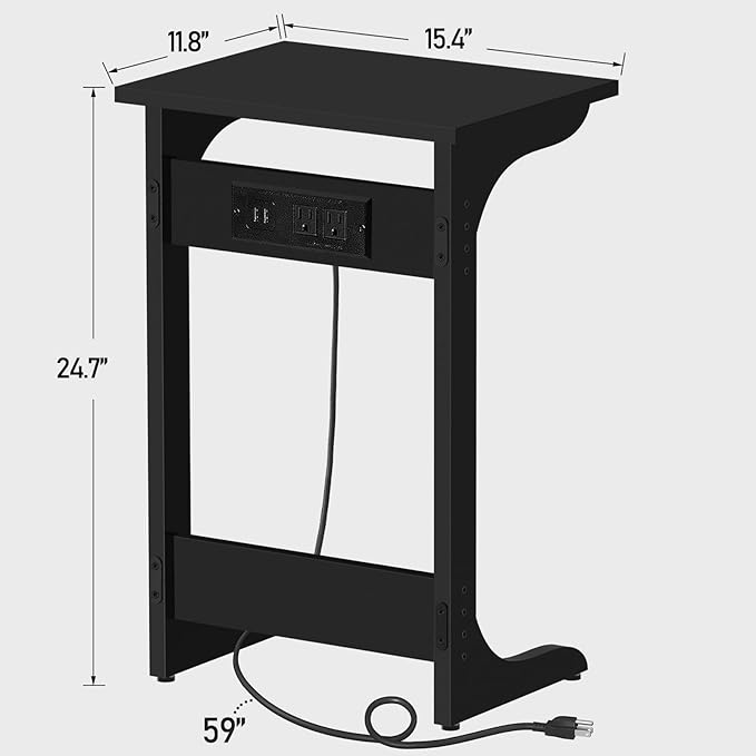 TUTOTAK C Shaped End Table with Charging Station, Set of 2, Couch Table, Tv Tray Table with 2 USB Ports and Outlets, Sofa Side Table for Small Spaces, Living Room, Bedroom TB01BK0442