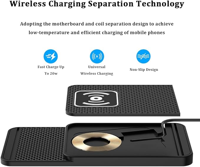 Wireless Charging Pad for Car for Alfa Romeo Giulia 2017-2026, 20W Fast Wireless Car Charger Pad Type-C/USB Non-Slip Phone Charging Mat,A 30cm Cable Type-C Plug