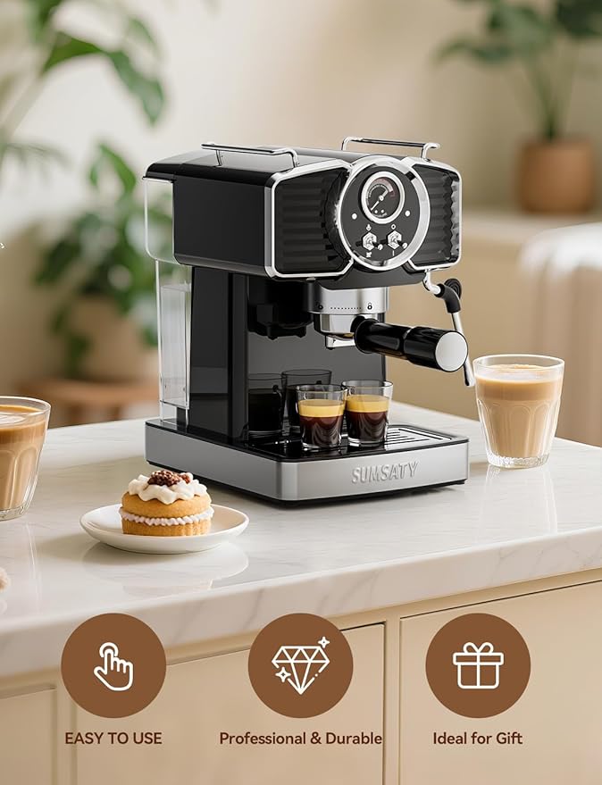 Espresso Machine 20 Bar Espresso Maker with Milk Frother Steam Wand, Professional Expresso Machine for Home Cappuccino & Latte Maker, Retro Coffee Maker with 61oz Water Tank, Black