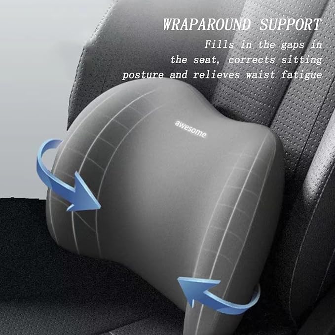 Car Headrest Lumbar Support Cushion for Subaru Outback 2024,reathable Comfortable 3D Memory Foam Adjustable Car Headrest and Lumbar Cushion,Grey