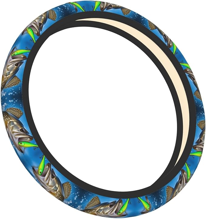 Walleye Fish Take The Bait Car Steering Wheel Cover, 15 Inch Steering Wheel Cover Stylish Decor for Most Cars