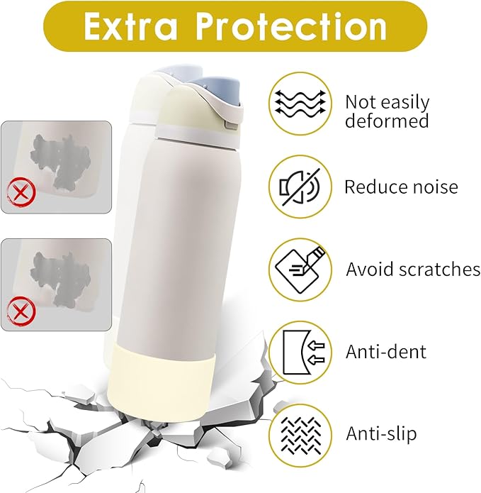 2PCS Silicone Water Bottle Boot, Compatible with Owala 24oz 32oz 40oz, Protective Anti-Scratch & Anti-Dent No Noise Sleeve Cover for FreeSip/Twist/Flip Water Bottles (Cream White, 32oz)