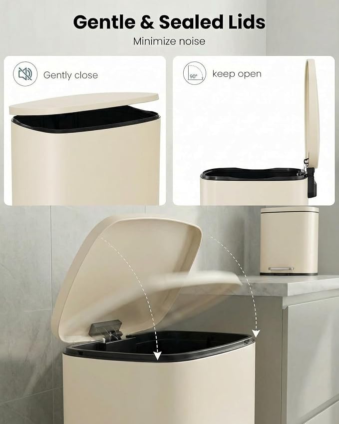 ComfyCorner 13.2+1.3 Gallon Trash Can Combo Set, Stainless Steel Garbage Bin with Pedal, Removable Inner Waste Bucket, Anti-Fingerprint, Soft-Close Locking Lid Dustbin for Kitchen, Bathroom, Office
