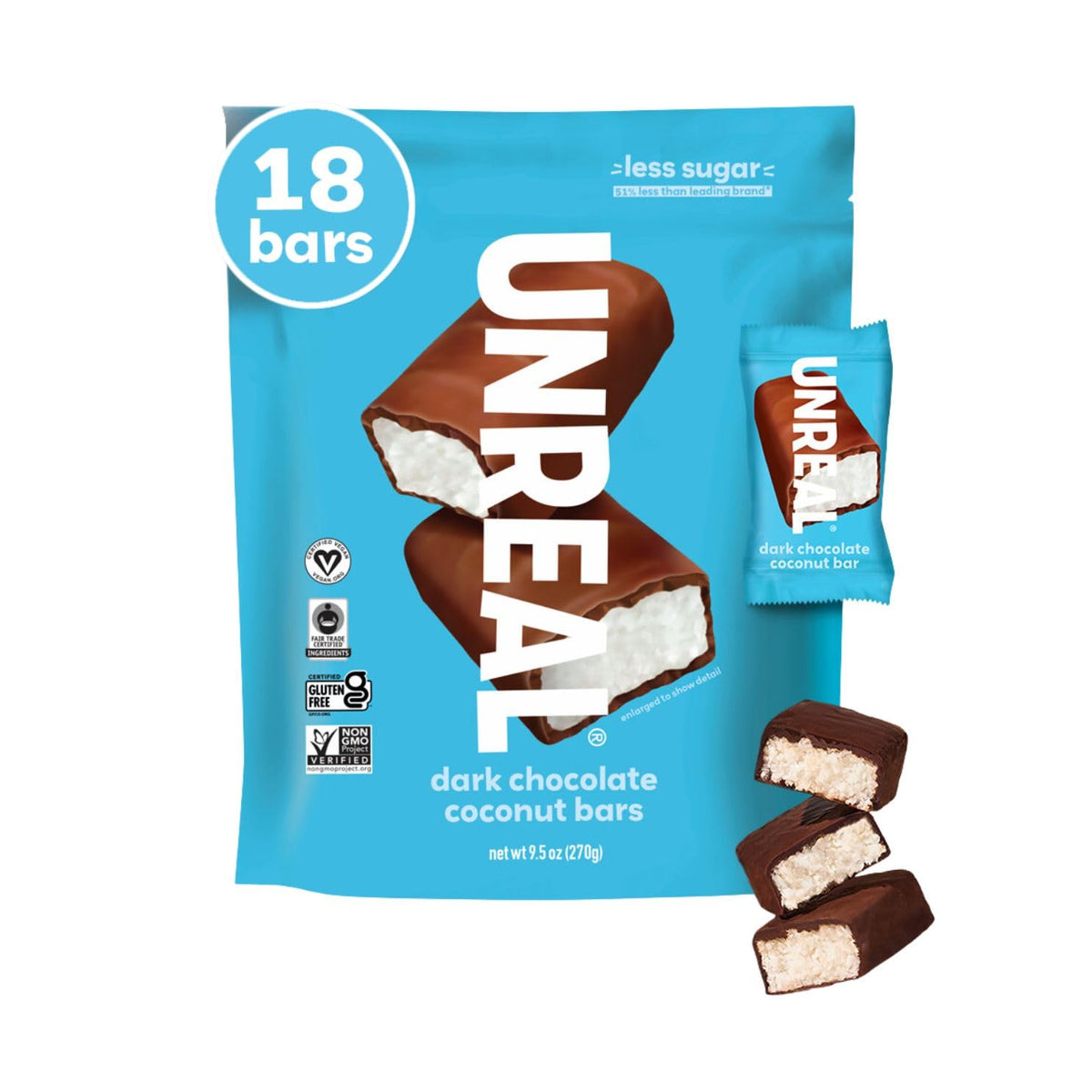 unreal dark chocolate coconut bars value size non-gmo gluten free fair trade bag 9.5oz