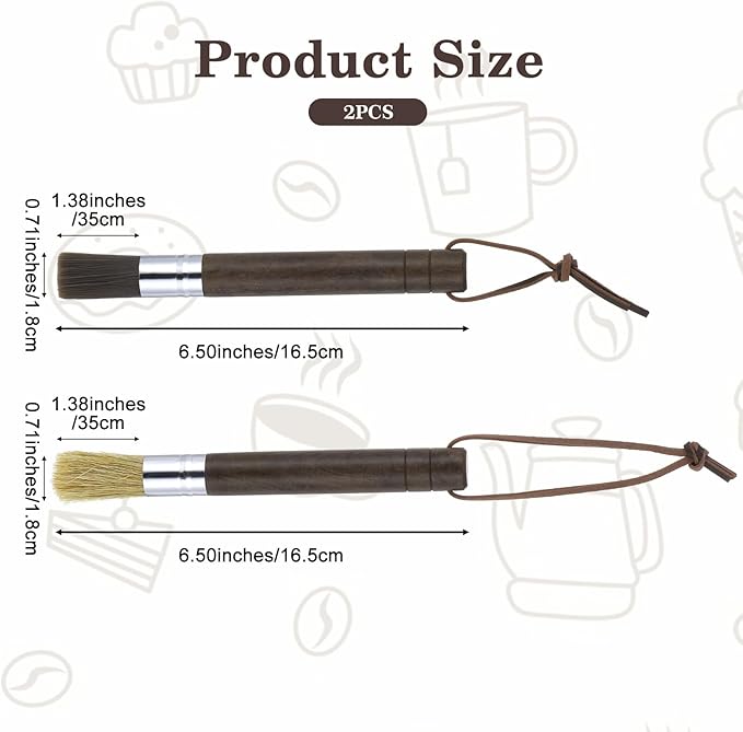 2 PCS Coffee Grinder Cleaning Brush with Natural Wood Walnut Handle and Natural Boar Bristle Espresso Machine Cleaner Tool Barista Brush with Hanging Loop Accessories for Coffee Bar Home