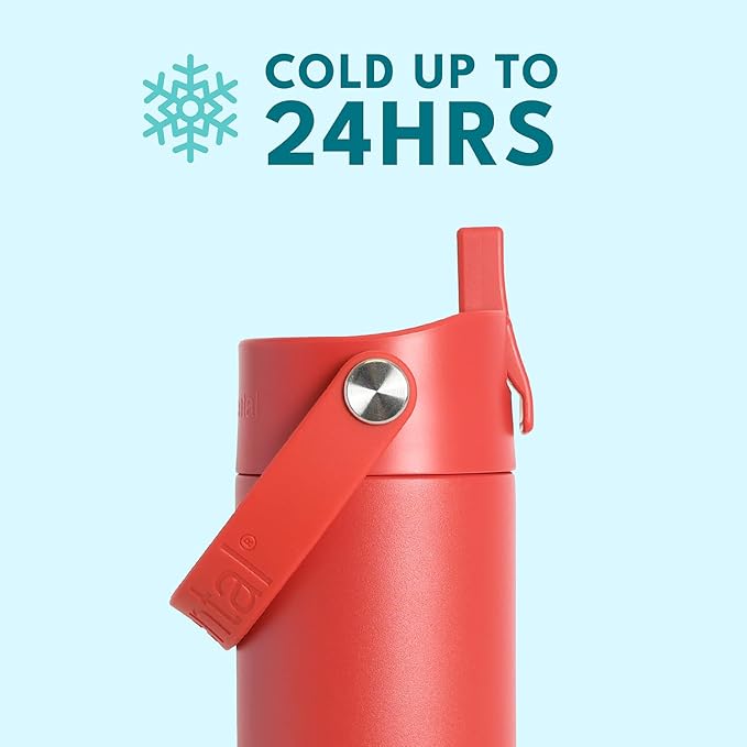 Elemental 24oz Insulated Water Bottle with Straw - 100% Leak-Proof Stainless Steel Core Water Bottles for Travel, Sports and Gym - Double Wall Insulation & BPA Free - Red
