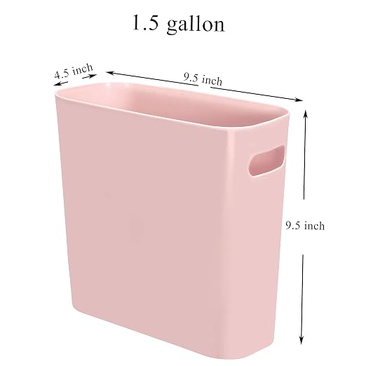 Youngever 1.5 Gallon Slim Trash Can, Plastic Garbage Container Bin, Small Trash Bin with Handles for Home Office, Living Room, Study Room, Kitchen, Bathroom (1 Pack Pink)