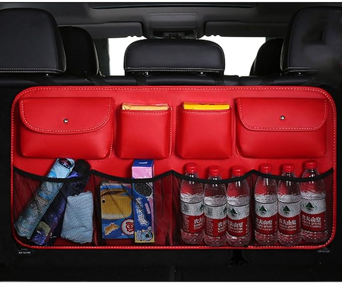 Trunk Organizer for Volvo XC90 XC70 XC60 XC40 V90 V70 V60 V40, Vehicle Hanging Back Seat Boot Bag Car Leather Cargo Storage Bags Waterproof Multifunction Accessories,D/Red