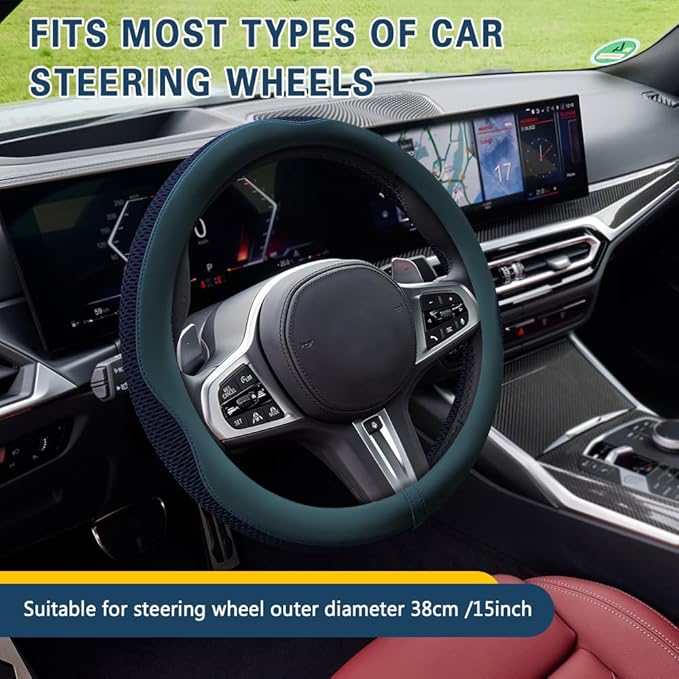 Car Steering Wheel Cover, Steering Wheel Accessories, Universal 15 Inch Microfiber Breathable LCE Silk, Car Accessories Breathable Anti-Slip Protector Universal for SUV Sedan Truck (Blue)