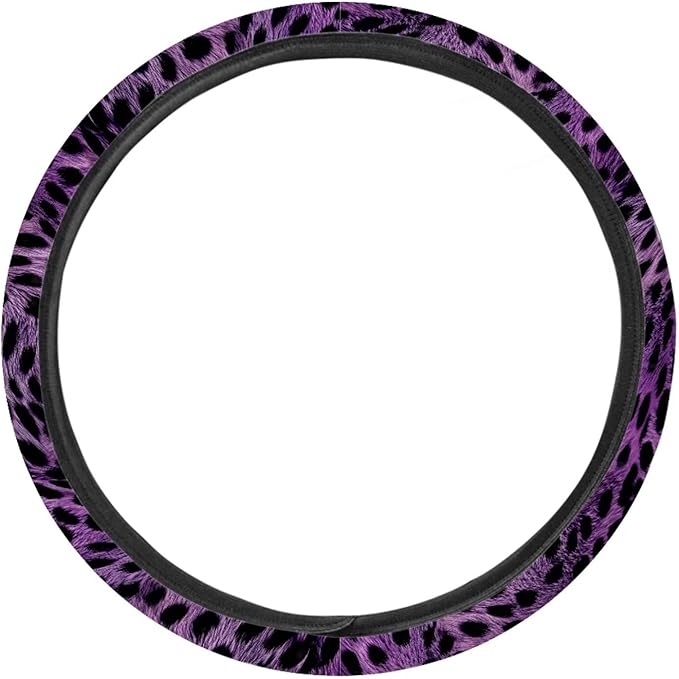 Universal Non-Slip Steering Wheel Cover, 15-inch Polyester Material Driving Accessories, Adjustable for Car and Truck(Artistic Amethyst Leopard)