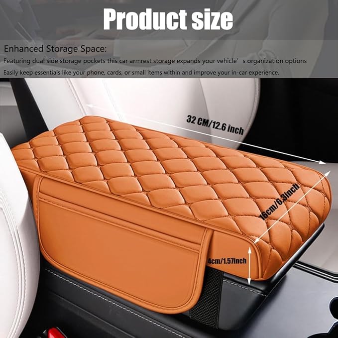 Universal Memory Cotton Car Armrest Box Pad, 2026 New Leather Car Armrest Box Pad with 2 Storage Bags, Auto Armrest Seat Box Cover, Center Console Cover Cushion for SUV, Car, Truck (Beige)