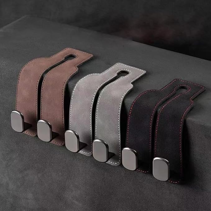 Leather Car Hooks, Car Back Seat Hooks, Car Headrest Hooks Universal for Bag Hooks, Ideal for Back Seat Storage﻿ (4pack-brown)