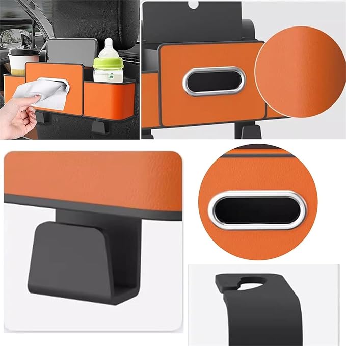 Car Organizers and Storage Box Behind Seat, Car Organizer Back of Seat, 4 in 1 Multifunctional Cars Organizer, For Snacks, Drinks, Bag Hook, Keep Tidy & Organized (Brown)