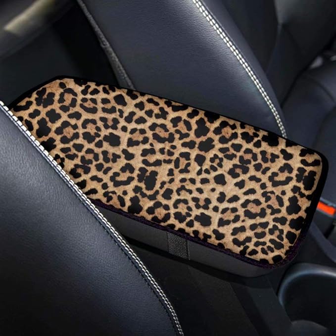 Produced Auto Center Console Pad Neoprene Car Armrest Seat Box Cover Protector Universal Fit, Leopard