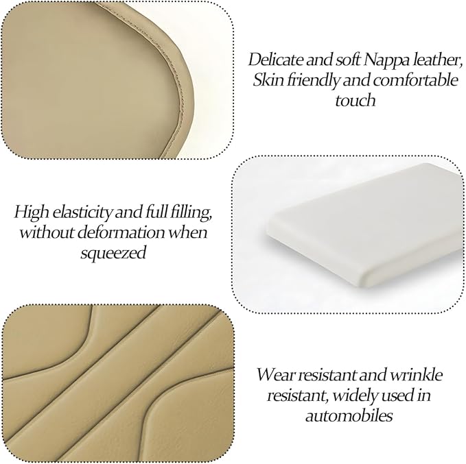 HZEL Car Center Console Cover, Scratch & Wear Resistant Soft Leather Vehicle Armrest Seat Box Cushion Pad with 2 Storage Bag, Waterproof Automotive Interior Protector, Universal Fit (Beige)