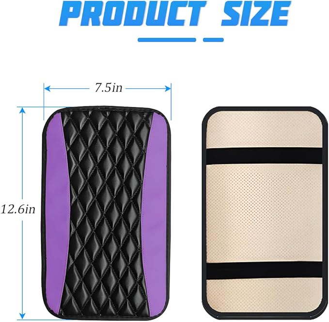 Car Center Console Cover, PU Leather Waterproof Vehicle Armrest Seat Box Protector, Automotive Interior Arm Rest Cushion Protection Accessories, Universal for SUV Sedan Truck (Black/Purple)