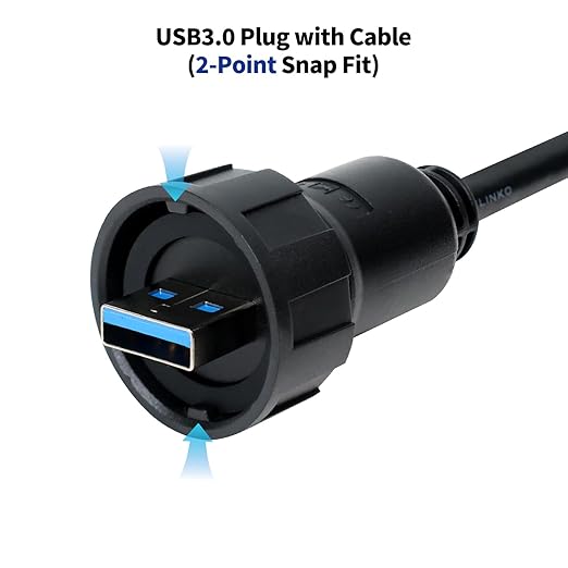 CNLINKO Outdoor USB 3.0 Plug with 1.5M Cable Connector Type A Industrial Waterproof IP67 Data Power Transmission