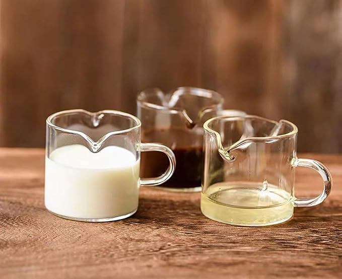 BCnmviku Shot Glasses Espresso Parts Double Spouts Milk Cup Clear Glass (Clear Glass-2Pack)