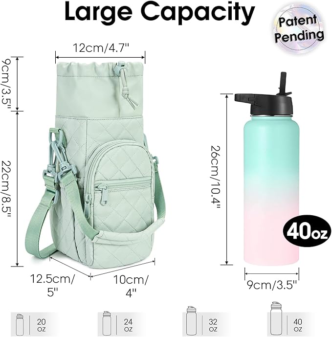 sportsnew Water Bottle Holder with Strap 32oz 40oz Insulated Water Bottle Carrier Sling Bag with Phone Pocket Crossbody