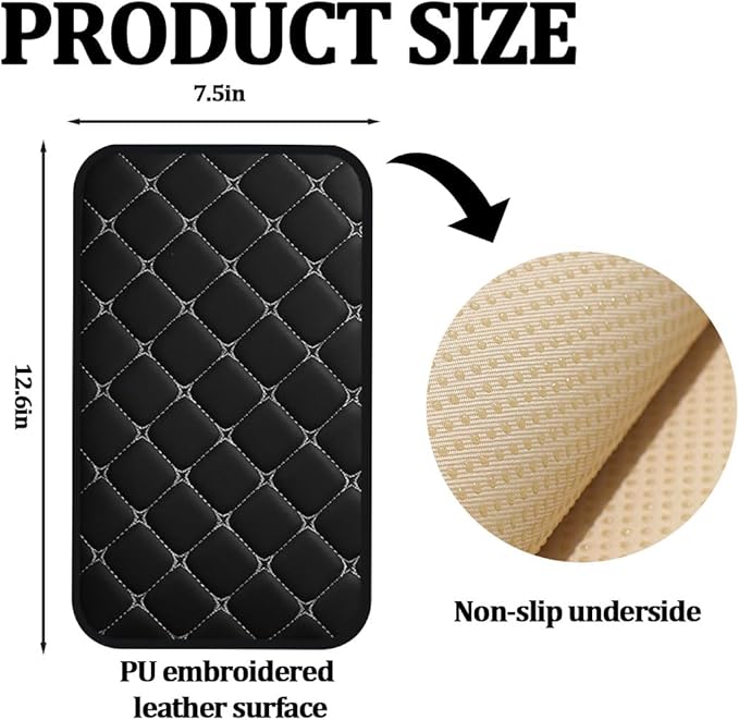 Car Center Console Cushion Pad, Comfortable PU Leather Vehicle Armrest Seat Box Cover, Waterproof Automotive Interior Arm Rest Protector Accessories, Universal Fit (Black/Gray)