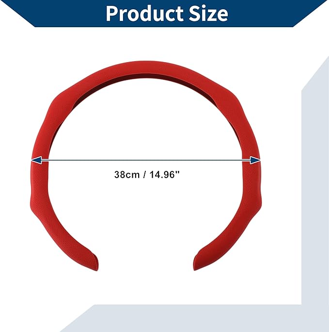 PU Artificial Leather Steering Wheel Cover ABS Car Steering Wheel Protector 14.96" Red