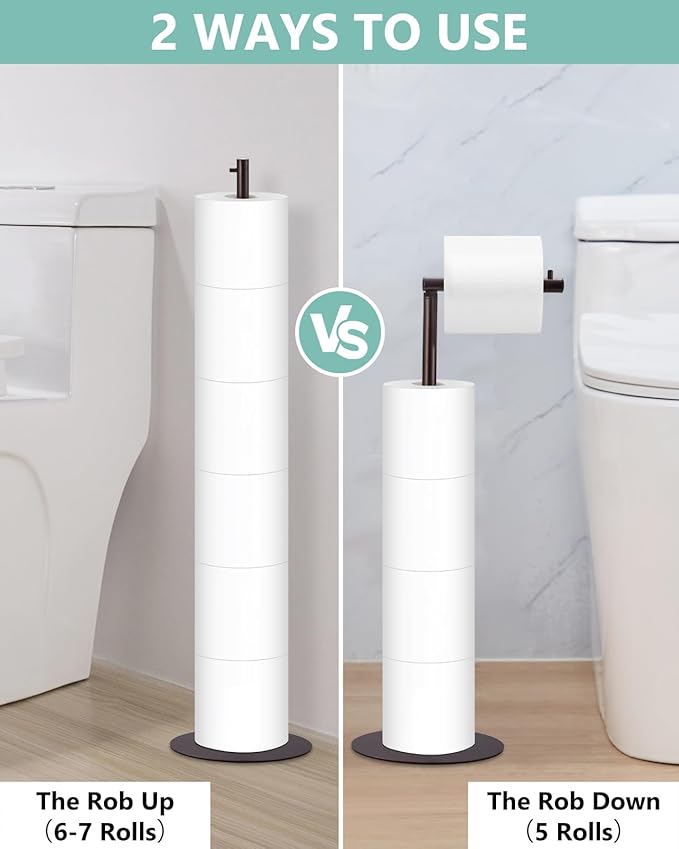 Toilet Paper Holder Stand, Free Standing Toilet Paper Roll Holder for 4 Spare Rolls, Modern Bathroom Toilet Paper Stand with Reserve, Oil Rubbed Bronze, Housen Solutions