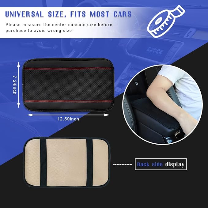 Ziciner Leather Car Center Console Armrest Pad, PU Waterproof Auto Seat Box Cover Protector, Hand Rest Cushion Protection Pad, Vehicles Interior Accessories Universal for Car,SUV (Black & Red A)