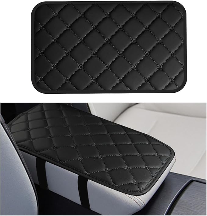 Car Center Console Cushion Pad, Comfortable PU Leather Vehicle Armrest Seat Box Cover, Waterproof Automotive Interior Arm Rest Protector Accessories, Universal Fit (Black)