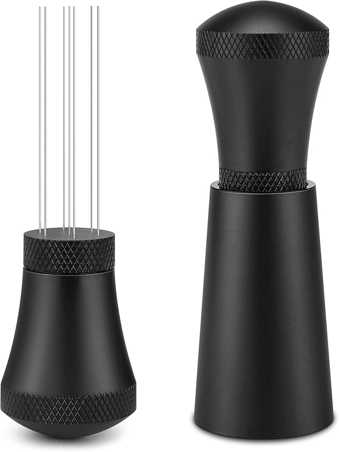 Espresso Coffee Stirrer Tool, WDT Distribution Tool with 7 Fine Stainless Steel Needles 0.3mm, Coffee Tamper Accessories with Ergonomic Handle & Aluminum Base for Home & Coffee Shop