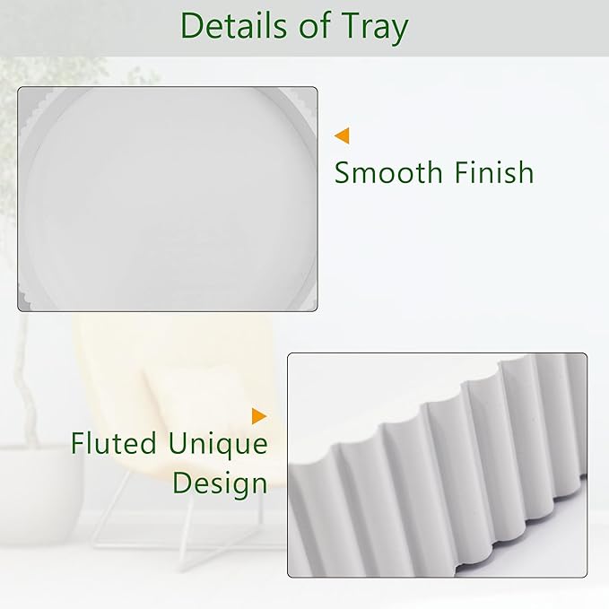 Round Decorative Tray for Coffee Table Decor, 11.8in White Decorative Serving Tray for Kitchen Counter,bandejas decorativas, Wooden Serving Tray for Party