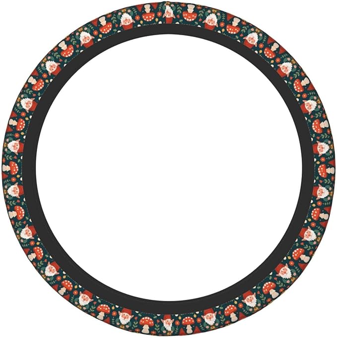 Neoprene Steering Wheel Cover Gnomes Flowers Pattern Car Steering Wheel Cover Universal Fit for Most Cars