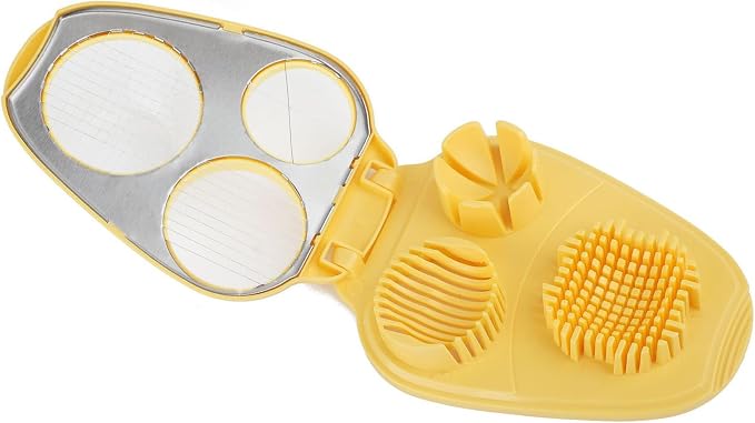 3 In 1 Egg Slicer for Hard Boiled Eggs,3 Slice Modes Egg Cutter,Stainless Steel Dicer for Strawberry Mushroom Grape Cherry, Multifunctional Food Cutter Slicer for Home Kitchen Chopper Gadgets (Yellow)
