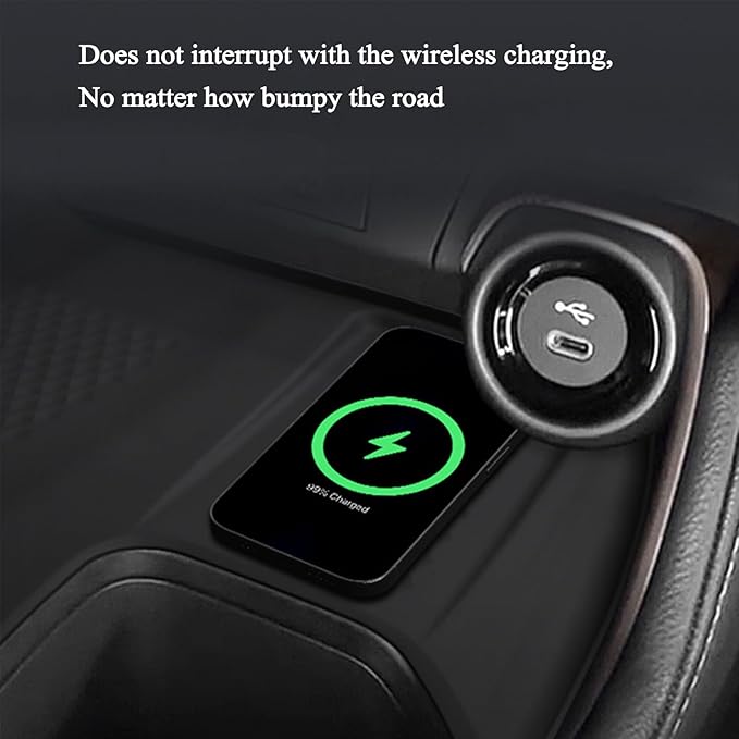 Wireless Charging Anti-Slip Mat for 2026 2025 2024 Toyota Grand Highlander Soft Silicone Anti-Scratch Car Center Console Phone Charger Protective Pad Liner Interior Accessories (Black)