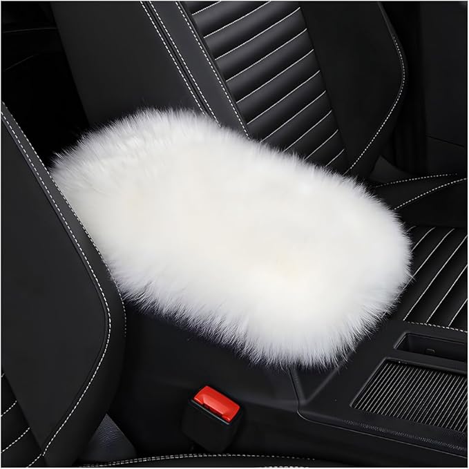 Car Center Console Cover Pad, Fluffy Middle Console Pad Armrest Seat Box Cover, Universal Furry Arm Rest Decoration Protector for Car Truck SUV, Interior Car Accessories (White)