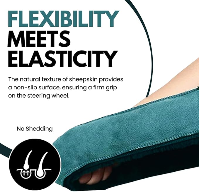 Andalus Brands Luxury Fluffy Car Steering Wheel Covers – Genuine Merino Sheepskin, Soft Fuzzy Car Steering Wheel Cover for Women, Universal 14.5-15" Size, Plush Fur Cute Auto Accessories, Alpine Green