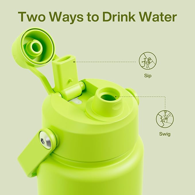 ENCOOL Insulated Water Bottle with Straw Stainless Steel Water Bottle, Leak-Proof, BPA-Free, Double Wall Vacuum Keeps Cold for 24 Hours for Sports, Travel, School (32 oz, Sharp Green)