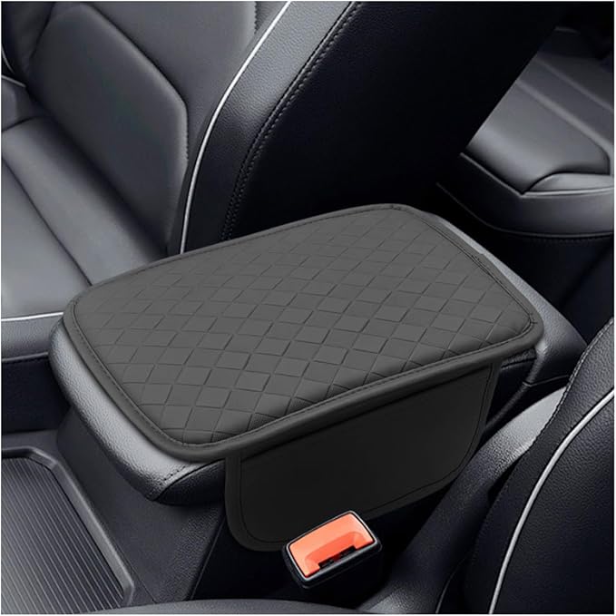 Leather Car Center Console Cover, Anti-Scratch Auto Middle Console Protective Cushion with 2 Storage Bags, Universal Waterproof Vehicle Armrest Pad Accessory for Sedan, SUV, Truck (Gray)
