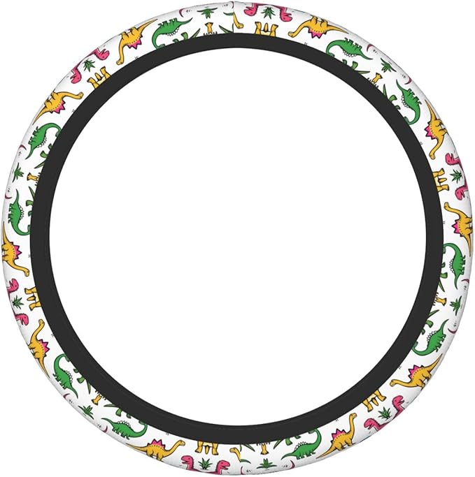 Rainbow Watercolour Dinosaurs Neoprene Steering Wheel Covers Women Men Car Accessories, Universal 15 Inch Fit Auto, Suvs, Truck