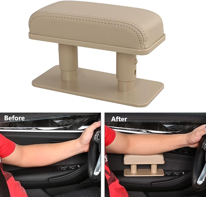 Car Driver Arm Pad Cushion, Car Center Console Elbow Cushion Pad Car Door Armrest Rest Pad Adjustable Height Comfort Universal Fit for Most Car, Black with Red Stitches