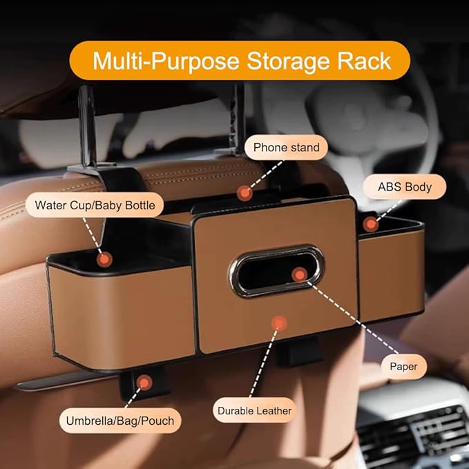 Multifunctional Car Organizers and Storage Back Seat, 3-in-1 Car Backseat Organizer, Car Seat Organizer Backseat, with Tissue, Phone, Cup, Handbag Holder (Black)